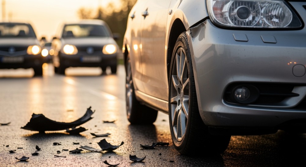 Motocyklista w poważnym wypadku – zderzenie z samochodem na niebezpiecznym łuku drogi