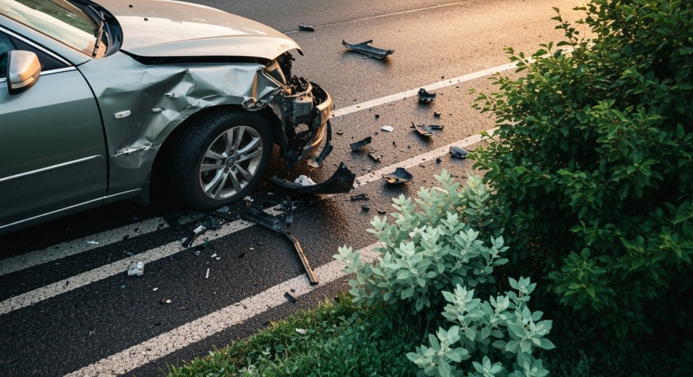 Wypadek na granicy powiatów: Dwa auta w rowie i na polu, dziewięć osób bez obrażeń